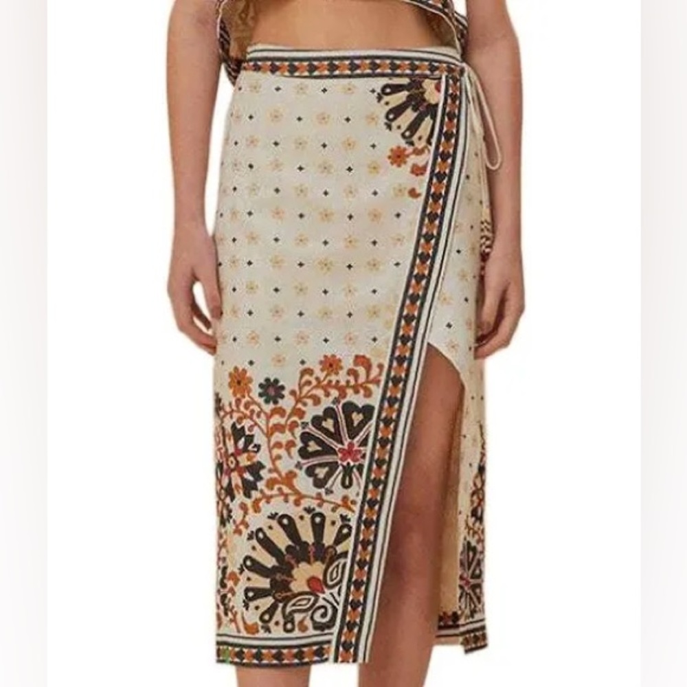 Flower Fan Tapestry Print Wrap Skirt NWT